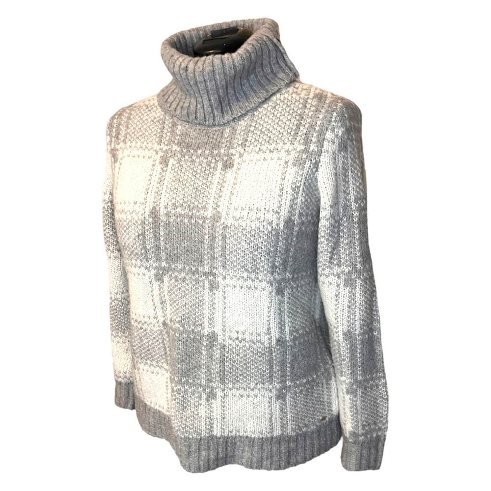 Tommy Hilfiger Soft Wool Blend Chunky Large Scale Plaid Turtleneck
